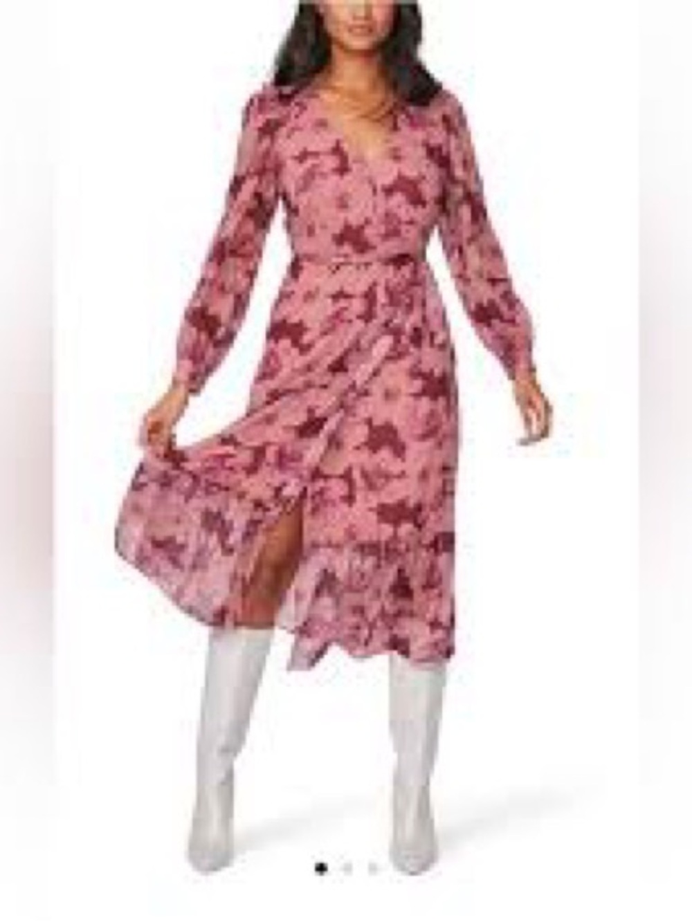 PAIGE Aloe Pink Mauve Floral Wrap Midi Dress M